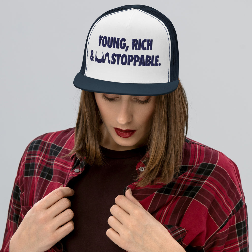 YOUNG, RICH & UN STOPPABLE TRUCKER CAP IN 13 DIFFERENT COLORS