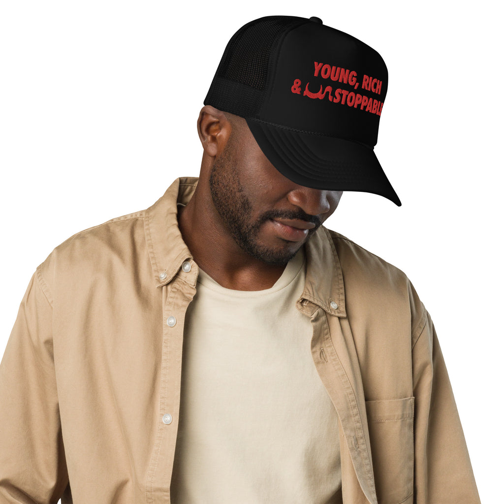 YOUNG RICH & UN STOPPABLE FOAM TRUCKER HAT IN 4 DIFFERENT COLORS