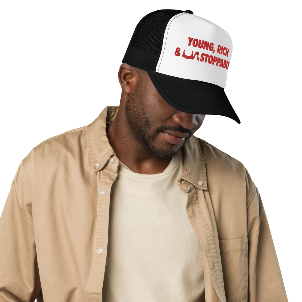 YOUNG RICH & UN STOPPABLE FOAM TRUCKER HAT IN 4 DIFFERENT COLORS