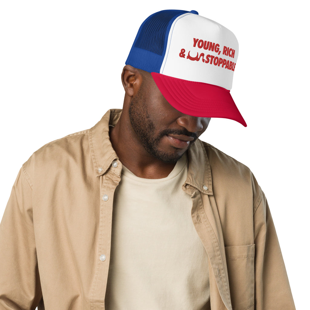 YOUNG RICH & UN STOPPABLE FOAM TRUCKER HAT IN 4 DIFFERENT COLORS