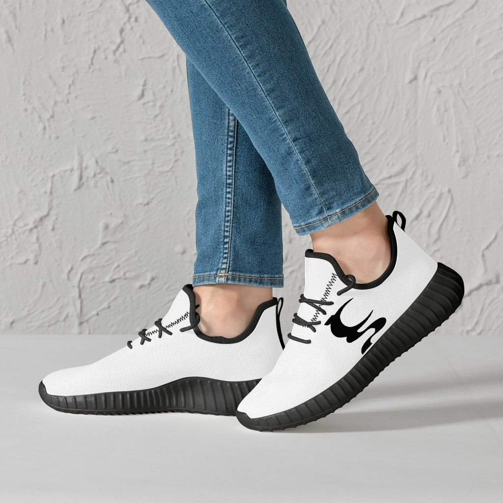 UN LOGO  Mesh Knit Sneakers - White/Black  Men & Women