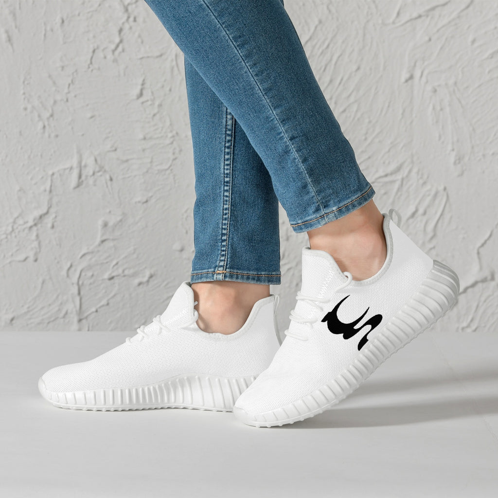 UN LOGO  Mesh Knit Sneakers - White/Black  Men & Women