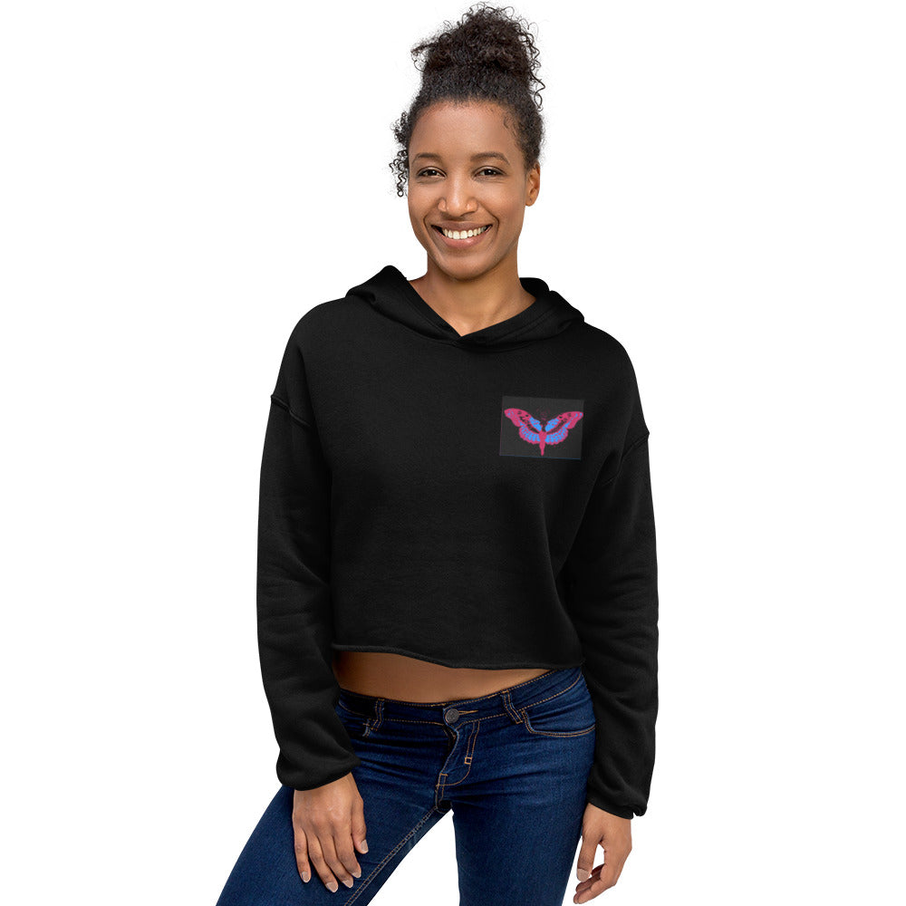 Embroidered UN BUTTERFLY Crop Hoodie