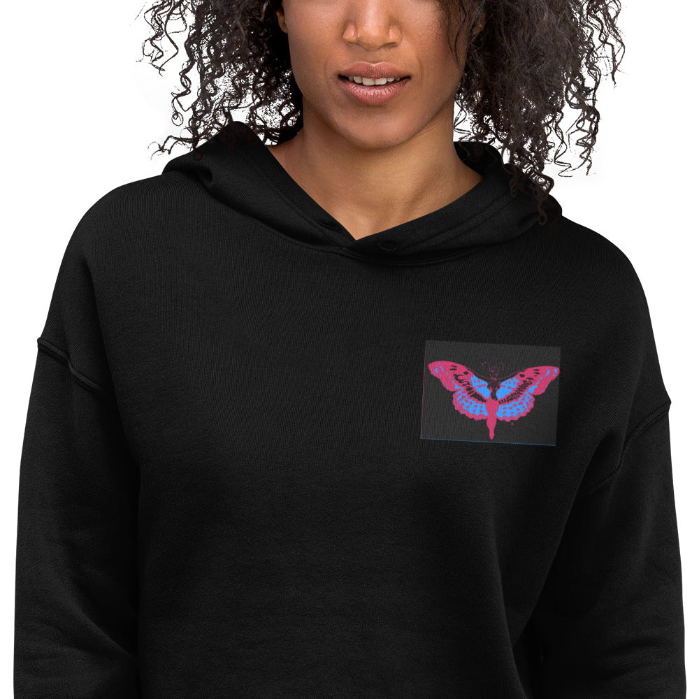 Embroidered UN BUTTERFLY Crop Hoodie