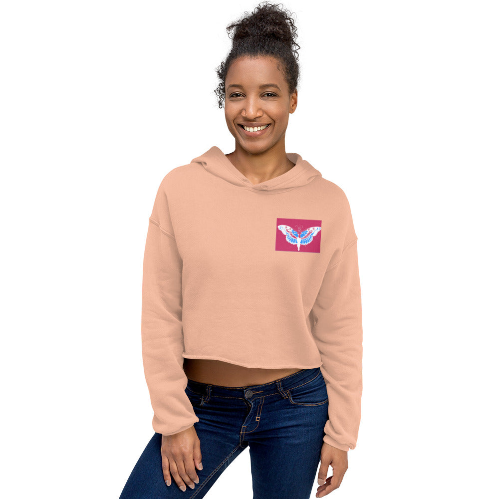 Embroidered UN BUTTERFLY Crop Hoodie