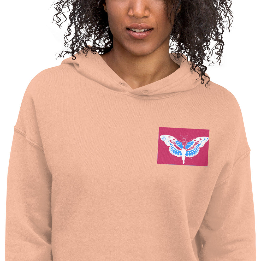 Embroidered UN BUTTERFLY Crop Hoodie