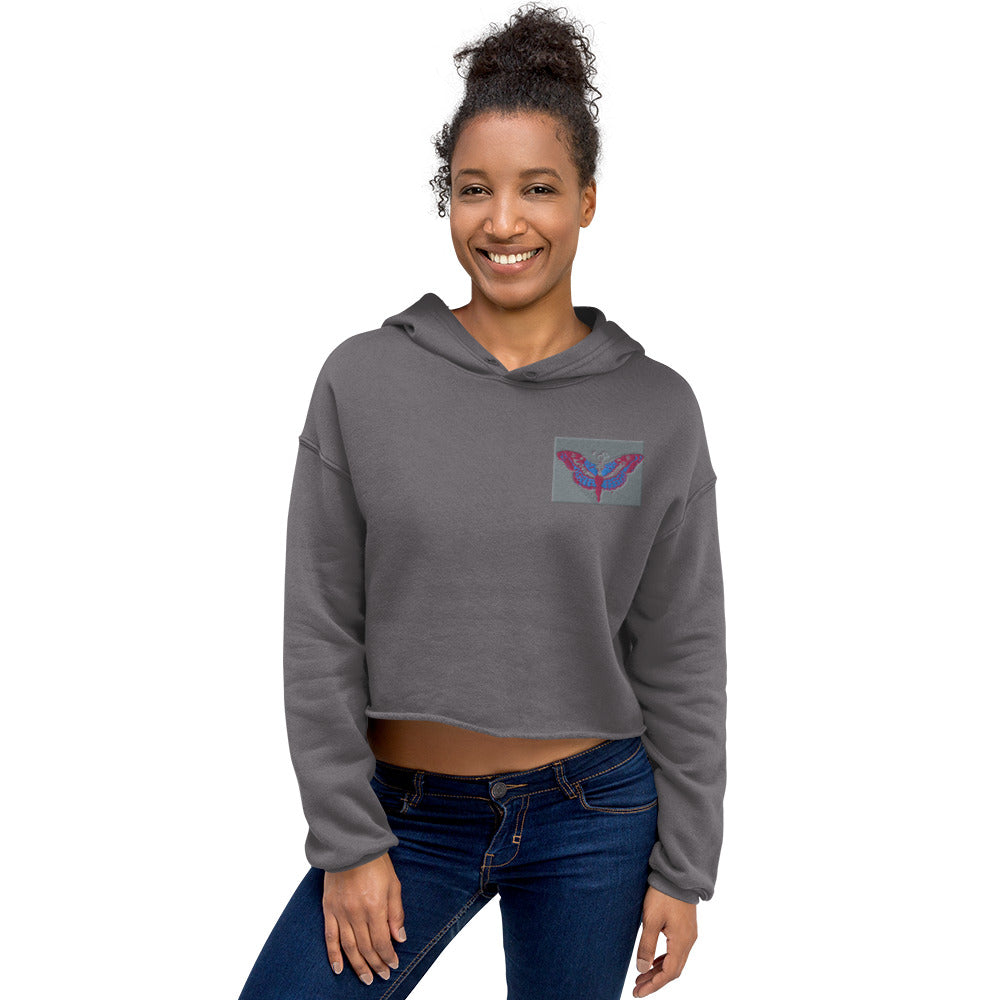 Embroidered UN BUTTERFLY Crop Hoodie