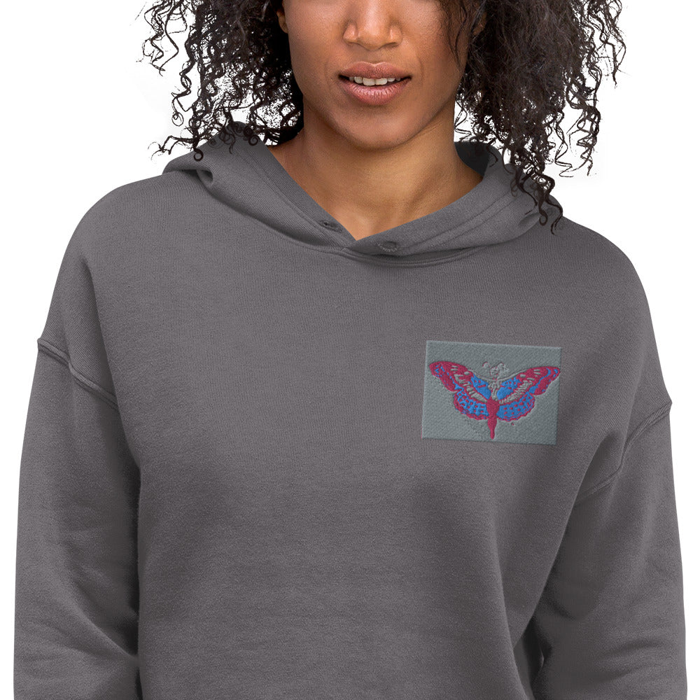 Embroidered UN BUTTERFLY Crop Hoodie